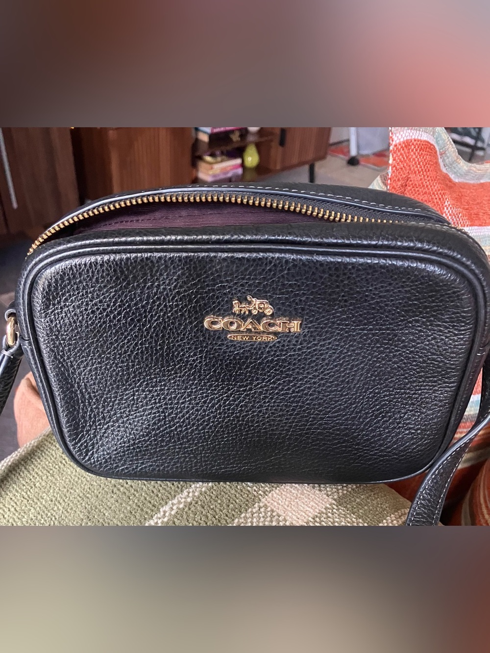 Coach Mini Jamie Camera Bag Black Pebble Leather Gold Hardware
